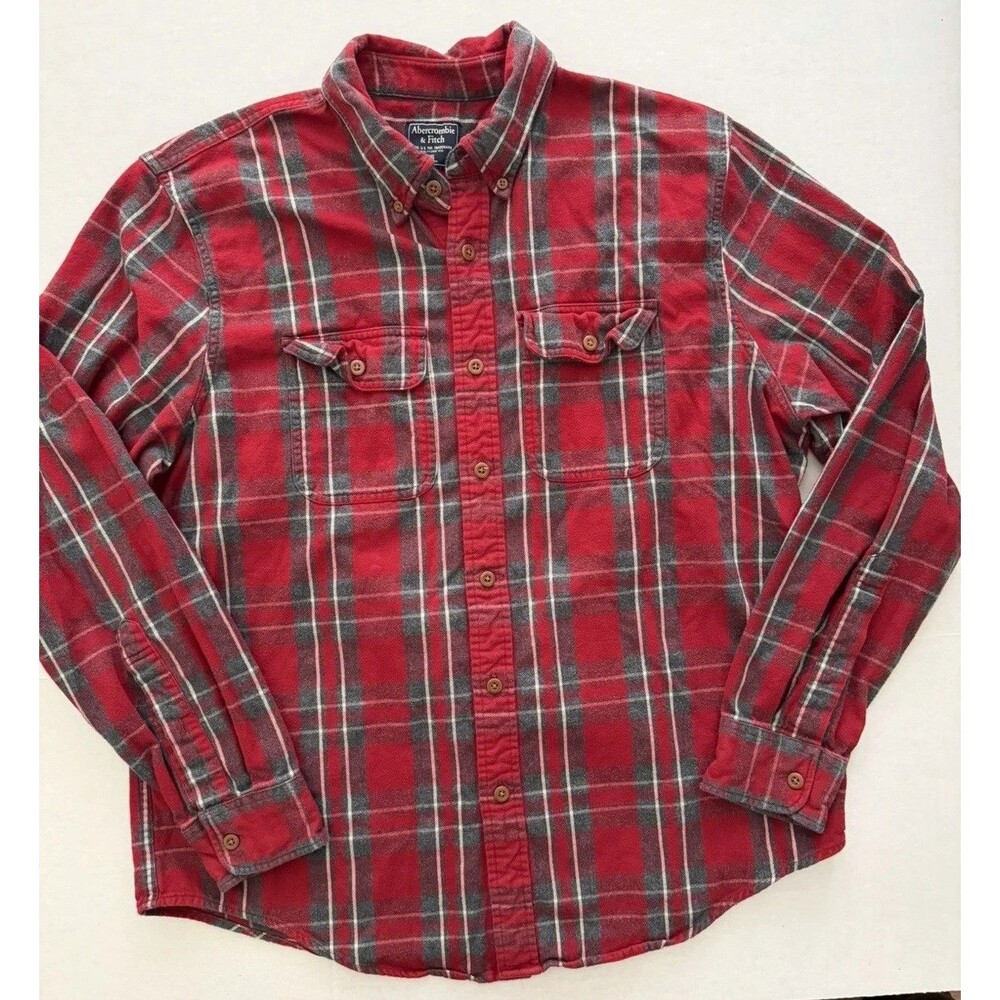 Abercrombie & Fitch Men's Flannel Shirt Red Tartan Plaid Button Down Size XXL